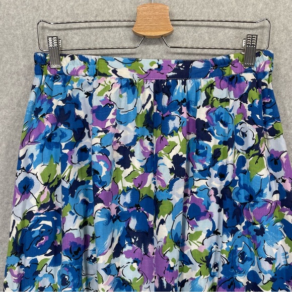 Vintage Floral Print Blue Button Front Midi Skirt - Picture 10 of 13
